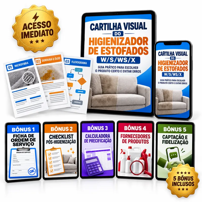 Cartilha Visual do Higienizador de Estofados com páginas internas e 5 bônus